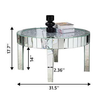 SHYFOY Diamonds Mirrored 4 Legs Glass Round Coffee Table