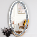 Oval Wall Mirror , Frameless Crystal Accent Mirror with Crushed Diamond Border