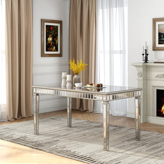 Glam Mirror Wood Rectangular Dining Table