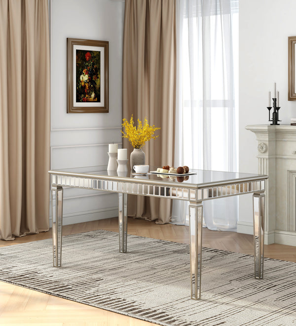 Glam Mirror Wood Rectangular Dining Table