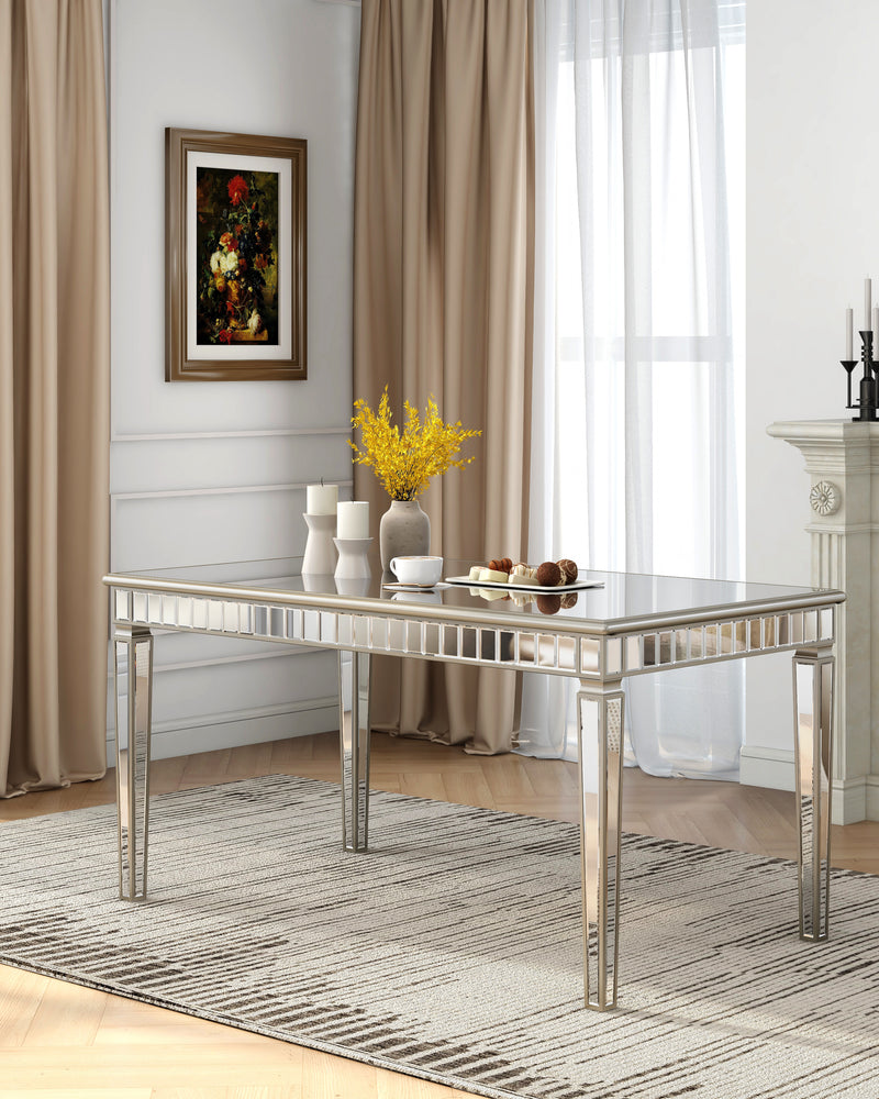 Glam Mirror Wood Rectangular Dining Table