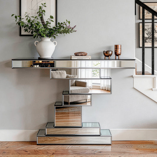Modern Mirrored Tiered Console Table Entryway Table