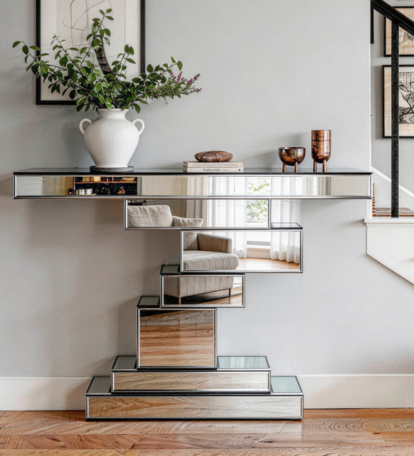 Modern Mirrored Tiered Console Table Entryway Table
