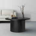 Black Round Coffee Table with Solid Wood Circle Pedestal Table