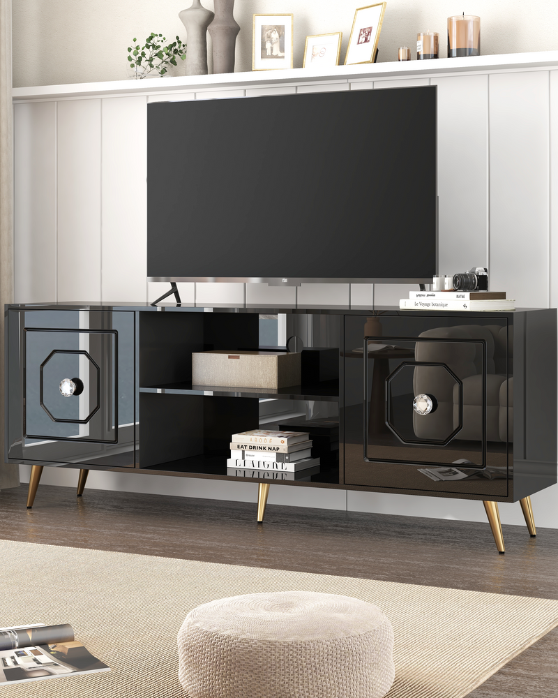 SHYFOY Modern TV Stand Black Media Console With Drawers