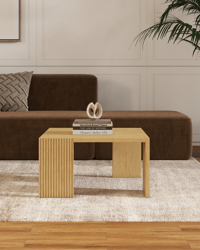 Square Coffee Table, Solid Ash Wood Coffee Table Accent Table for Living Room