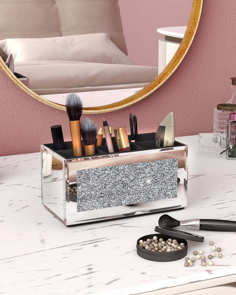 Crushed Diamond Three Compartments Deluxe Cosmetic Makeup Beauty Organizer