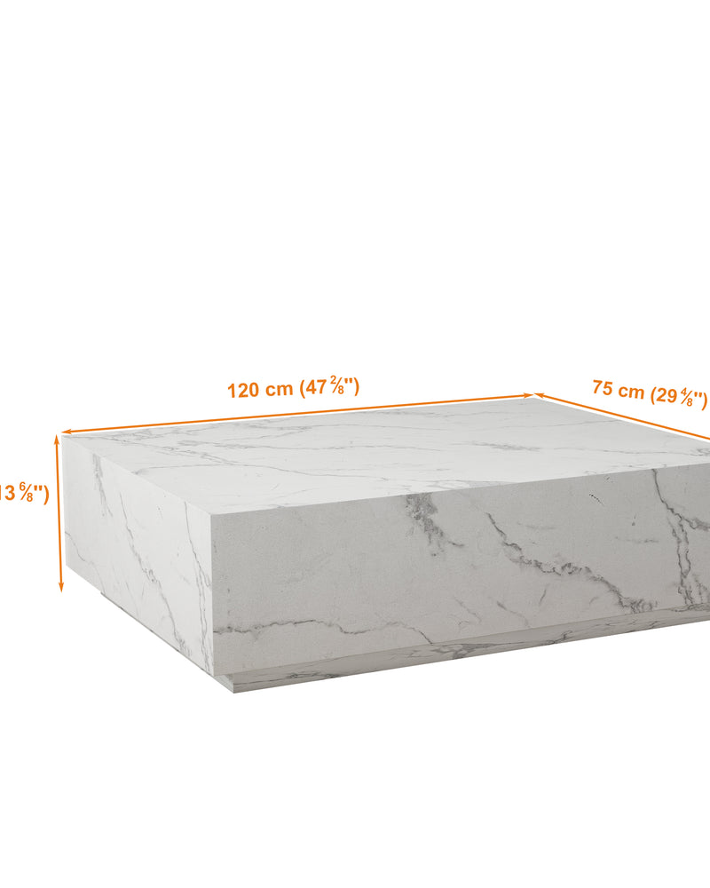 Faux Marble Solid Block Rectangular Coffee Table