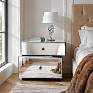 Mirrored 2-Drawer Nightstand with Modern Design