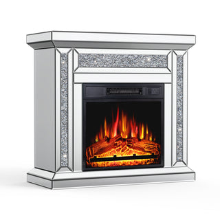 31.5'' W Electric Fireplace with Glass Mantel Surround, Crushed Diamonds inlay