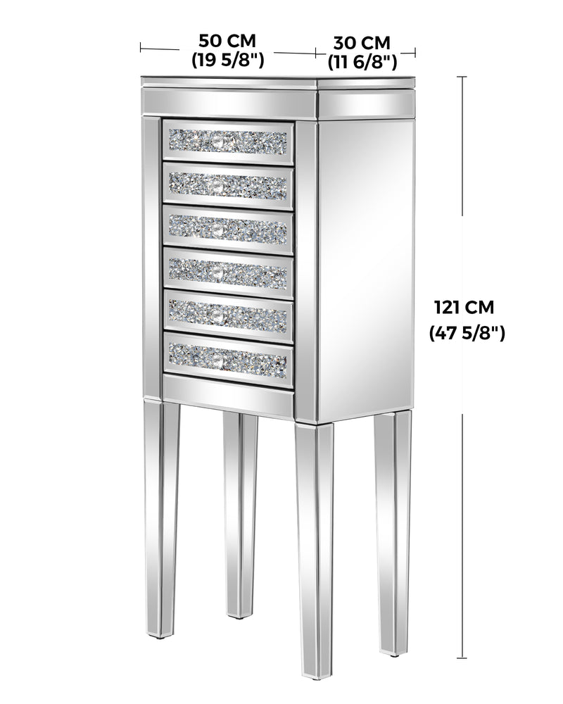 Mirrored Glass Jewelry Armoire with Crushed Diamond Inlay