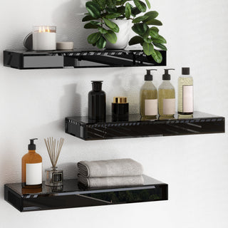 Black Set of 3 Mirrored Glass Floating Shelves