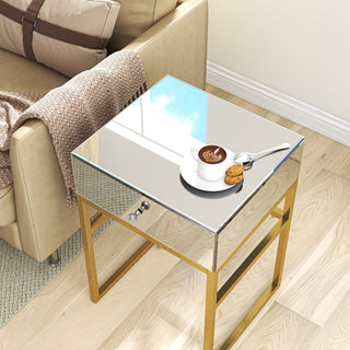 Mirrored Side Table Gold Legs Rectangle Accent End Table with Drawer