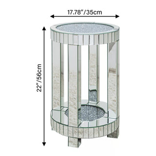 SHYFOY Mirrored End Table with Crystal Inlay, Round Modern Side Table Silver Accent Table