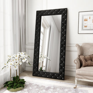 Oversized Full Length Mirror - Black Crystal Tufted