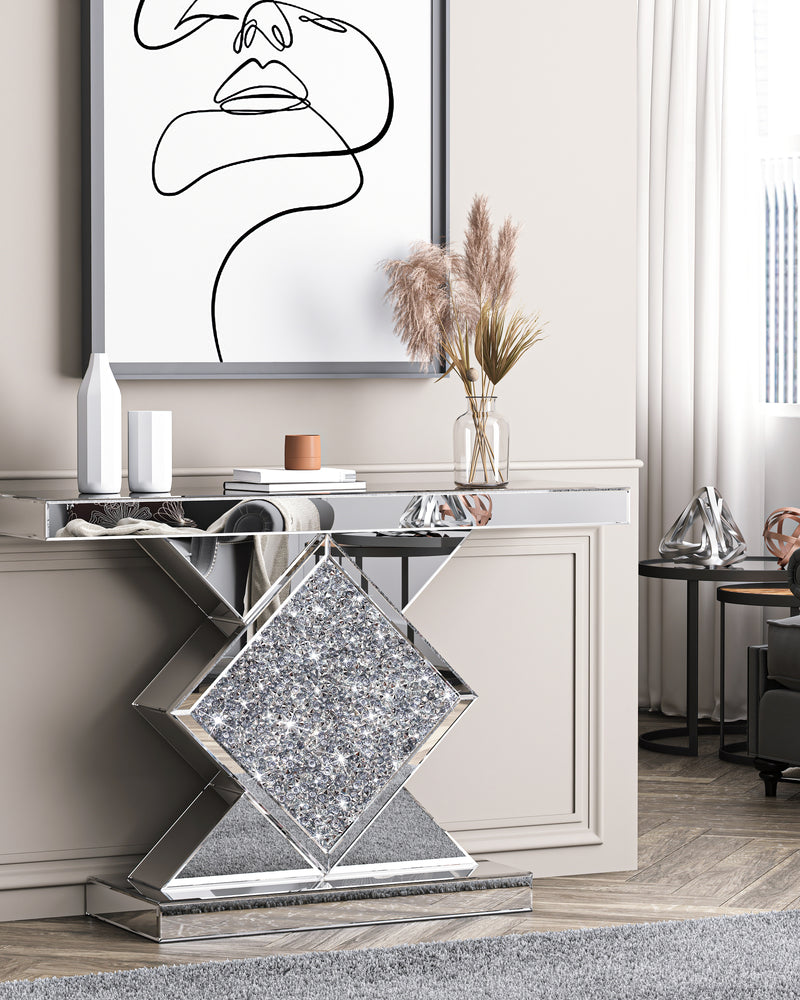 Long Accent Narrow Table, Glass Sofa Table Foyer Table for Living Room Hallway Entrance