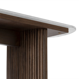 Walnut Marble Console Table Entryway Table with Fluted Base