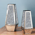 Crushed Diamond Mirrored Vases Set of 2, Silver Glass Flower Vases