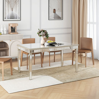 Glam Mirror Wood Rectangular Dining Table