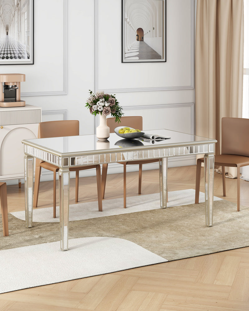 Glam Mirror Wood Rectangular Dining Table