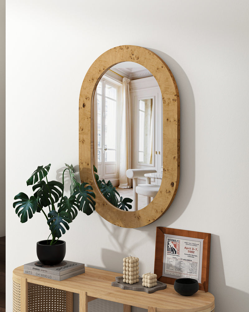 Elegant Wood Frame Oval Wall Mirror