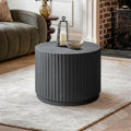 Black Modern Round Fluted Drum Magnesium Oxide End Table