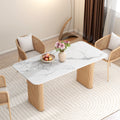 Marble Top Dining Table with Pedestal Grain Wood Base