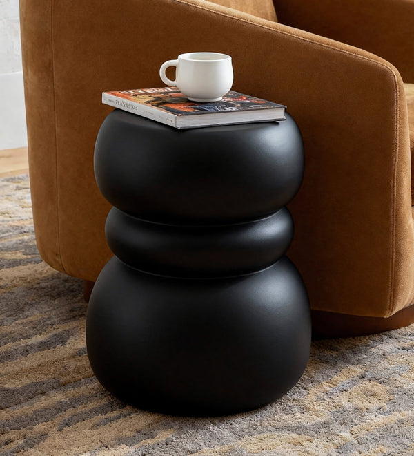 Black Concrete Side Table Unique Sculptural End Table, 19” Tall Handmade Cement Accent Table