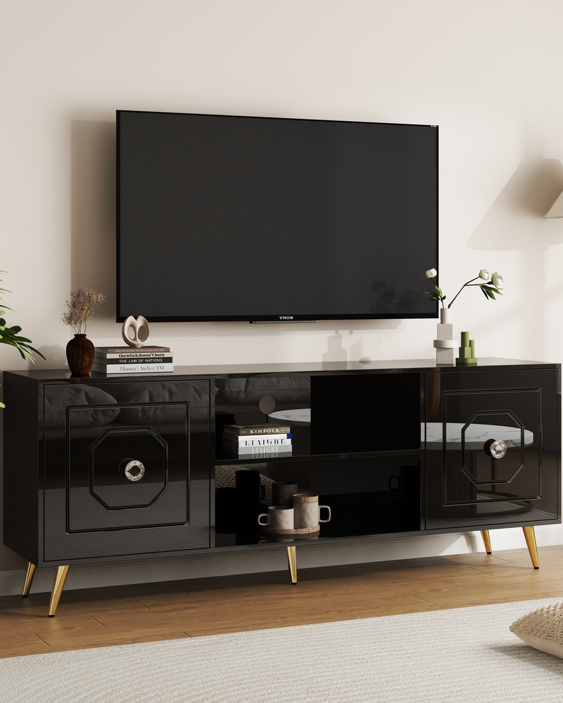 SHYFOY Modern TV Stand Black Media Console With Drawers