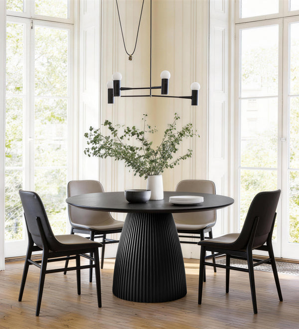 Black Round Dining Table Modern Round Dining Table with Fluted Pedestal Base