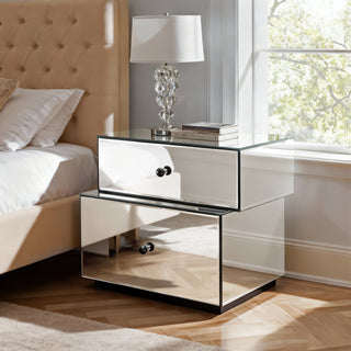 Mirrored 2-Drawer Nightstand with Modern Design