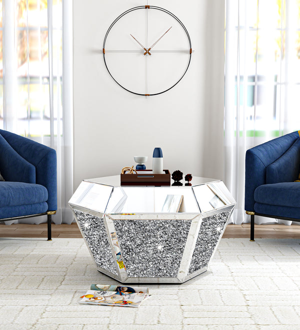 Couchtisch verspiegelt, mit Crush-Diamanten verziert