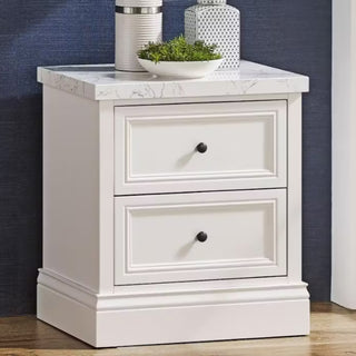 2-Drawer Nightstand with Faux Marble Top
