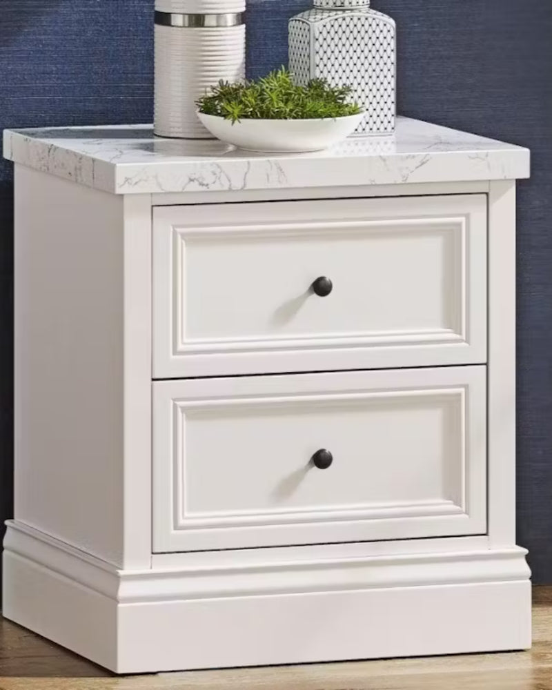 2-Drawer Nightstand with Faux Marble Top