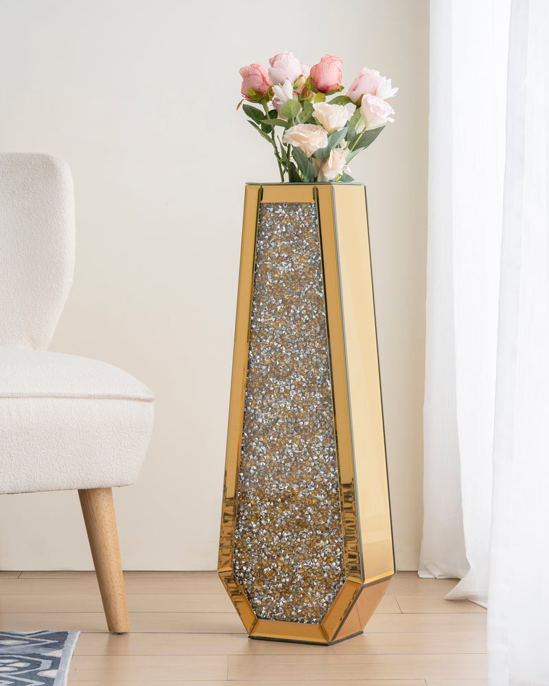 Gold Crushed Diamond Mirror Vase Large Crystal Flower Vases