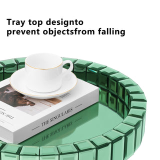 Blue Mirrored End Table, 23" H Round Glass Side Table with Three Legs