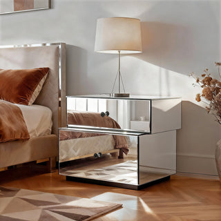Mirrored 2-Drawer Nightstand with Modern Design