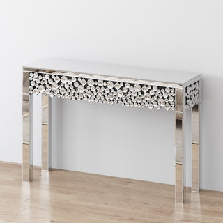 Glam Mirrored Entryway Table Console Table with Crystal Frame