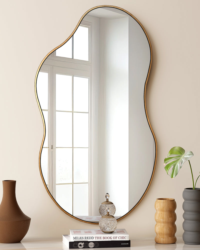 Irregular Wall Mirror Decorative, Antique-Gold Asymmetrical Mirror
