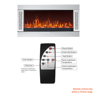 Modern Electric Fireplace with Crushed Diamond Inlay
