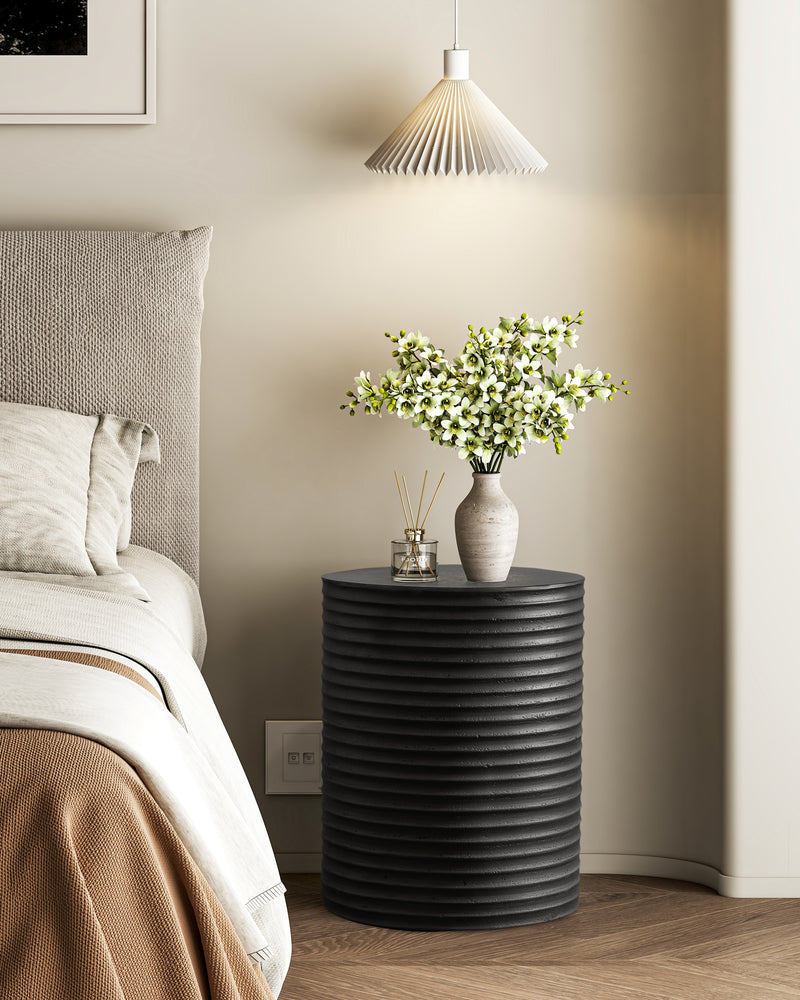 Black Modern Cylinder Side Table Minimalist Outdoor End Table