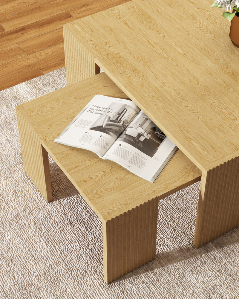 Square Coffee Table, Solid Ash Wood Coffee Table Accent Table for Living Room