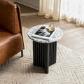 Modern Fluted Round Side Table with White Marble-look Top