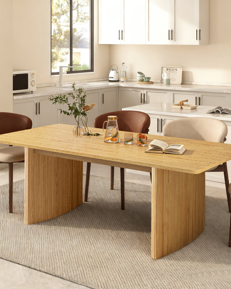 Beige  Modern Rectangular Extendable Dining Table