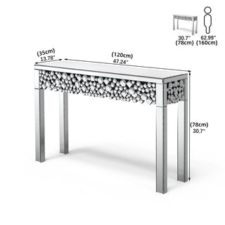 Glam Mirrored Entryway Table Console Table with Crystal Frame