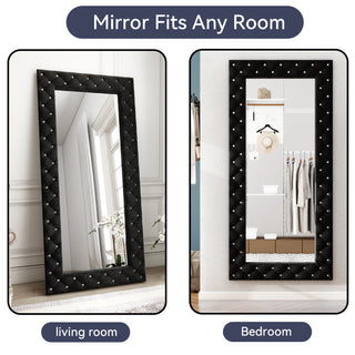 Oversized Full Length Mirror - Black Crystal Tufted