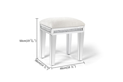 White Mirror Diamond Vanity Stool with Velvet Upholstered Seat