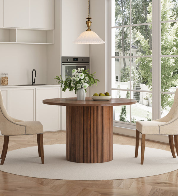 Walnut Brown Round Kitchen Table Solid Wood Dining Table