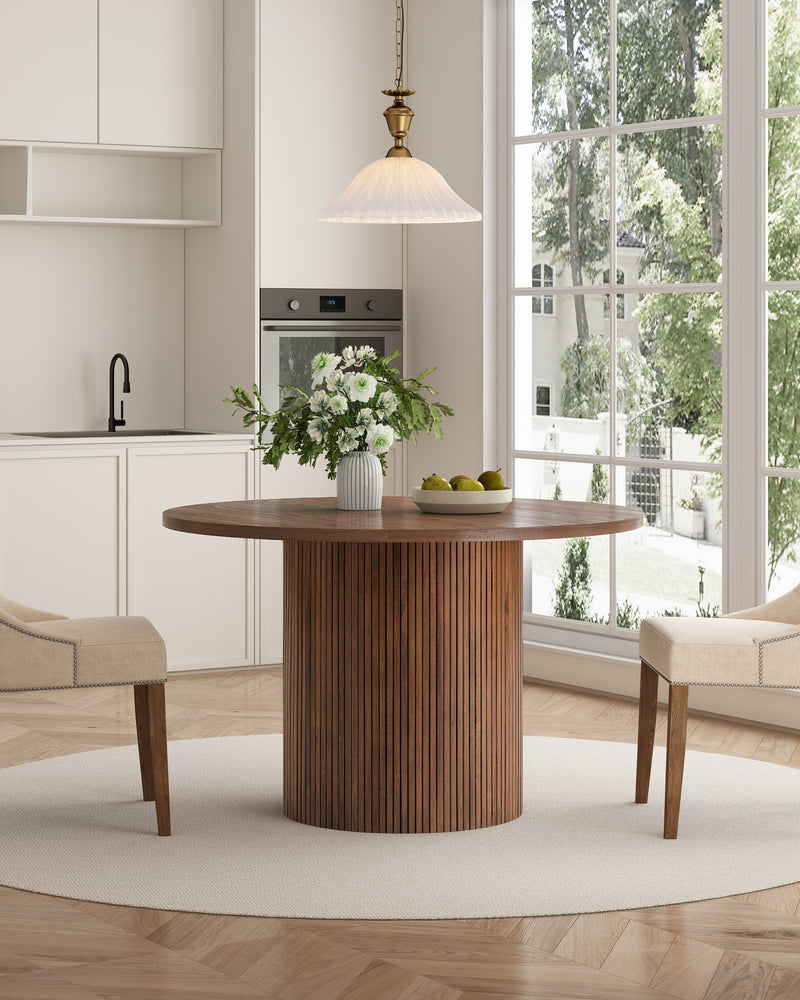 Walnut Brown Round Kitchen Table Solid Wood Dining Table