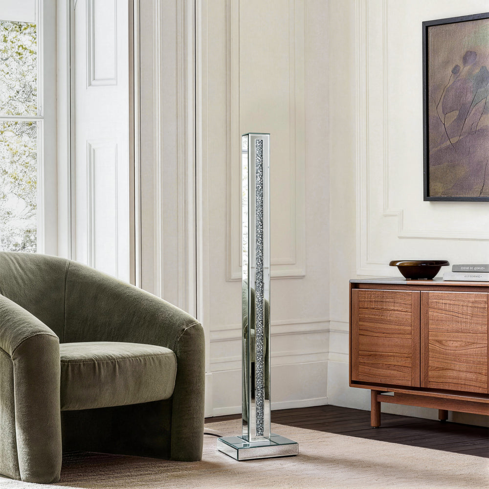 47" Modern Glam Mirrored Crystal Tall Floor Lamp